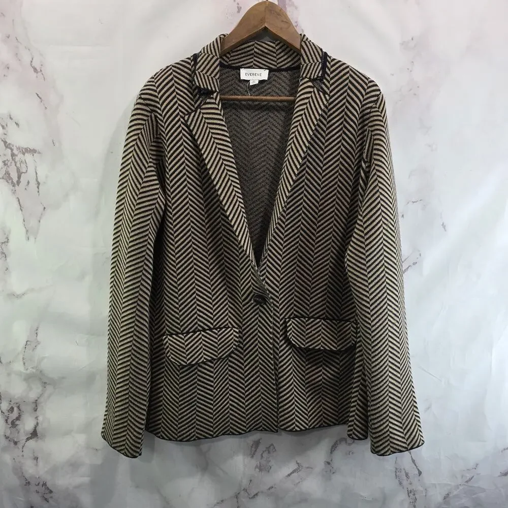 Evereve Jacket Womens XL Brown Black Long Sweater Blazer Knit Striped